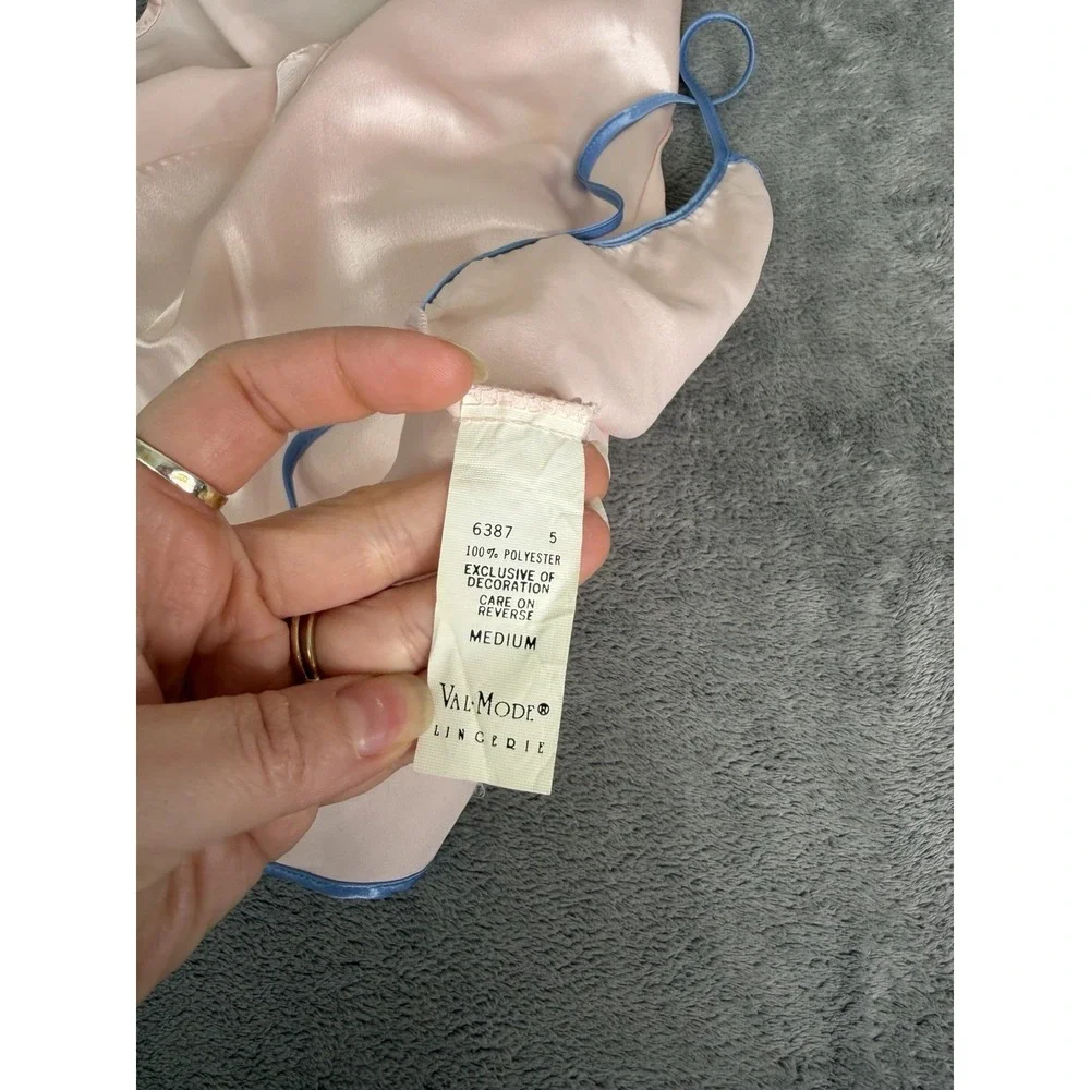 Vintage 80's Val Mode Satin Chemise Slip Dress Women's Size Medium Pink Floral - Picture 5 of 8